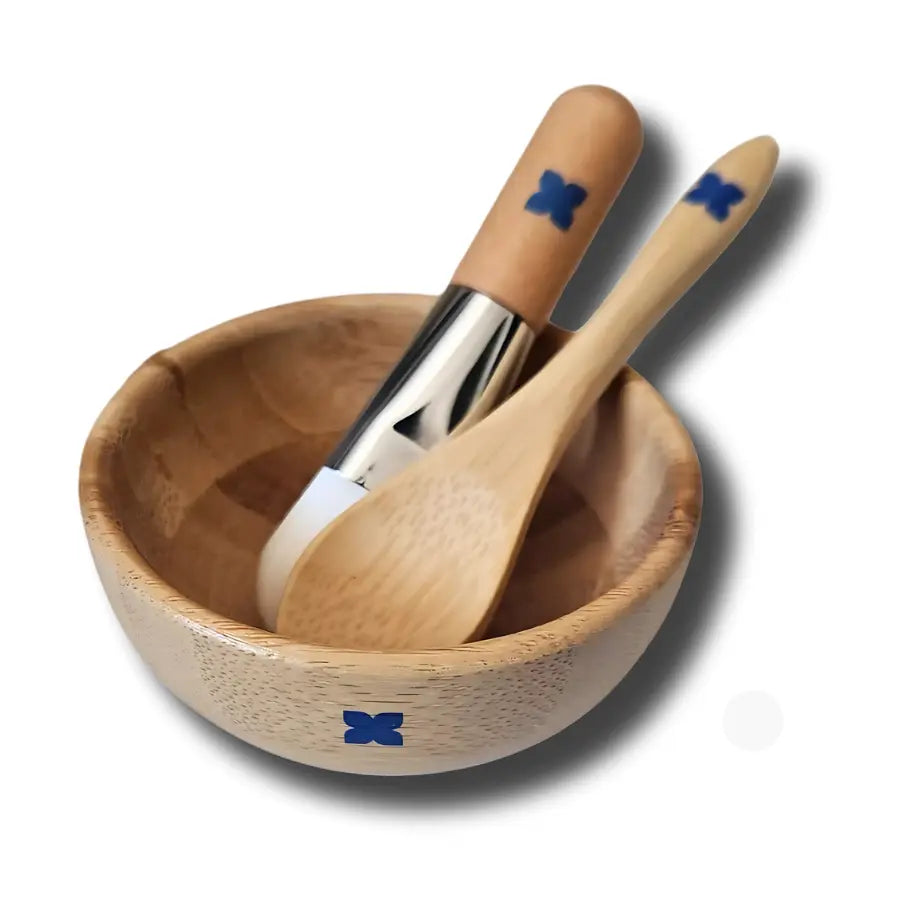 Bamboo Face Mask Mixing Bowl Set with Spoon & Brush