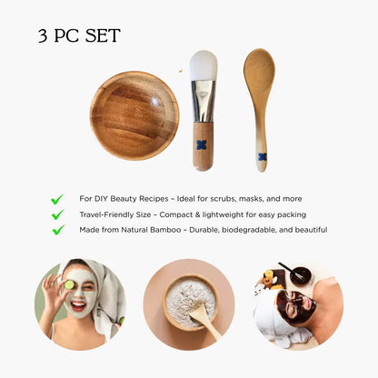 Bamboo Face Mask Mixing Bowl Set with Spoon & Brush
