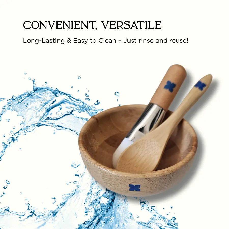 Bamboo Face Mask Mixing Bowl Set with Spoon & Brush
